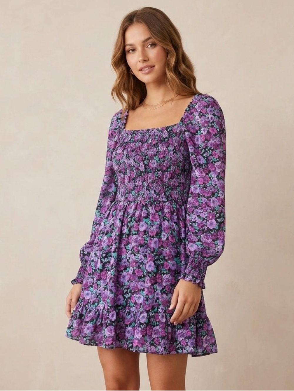 wild fable Purple Floral Smocked Mini Dress